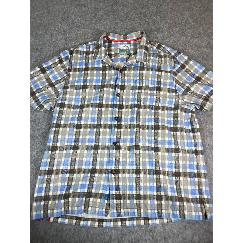 Tommy Bahama Island Modern Fit Plaid Button Up Pocket Shirt Men XL Preppy Casual